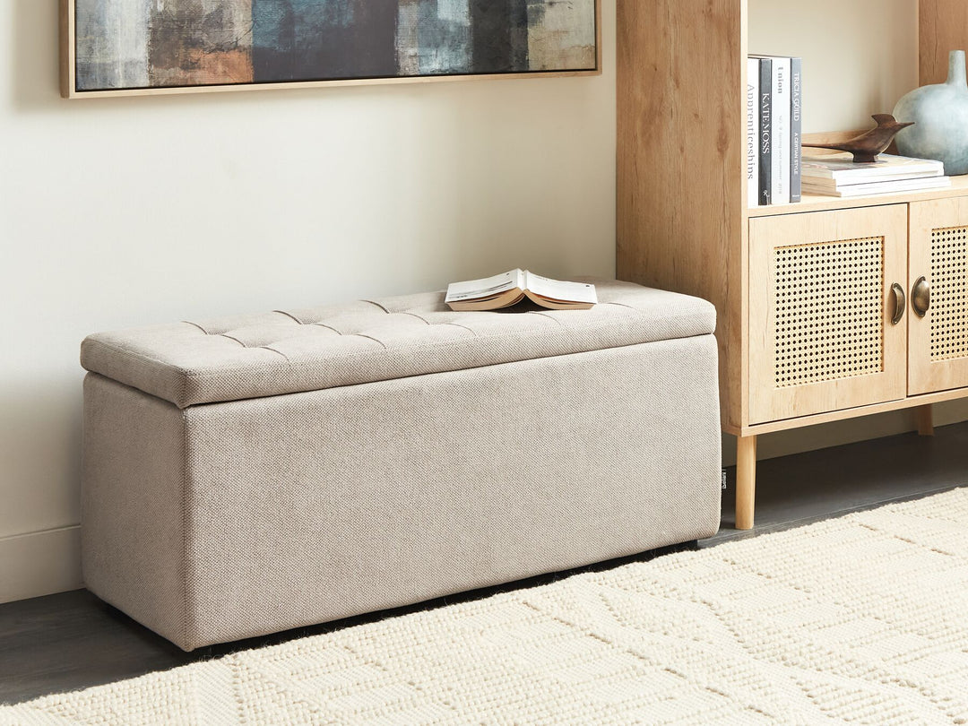 Fabric Storage Ottoman Beige Orem