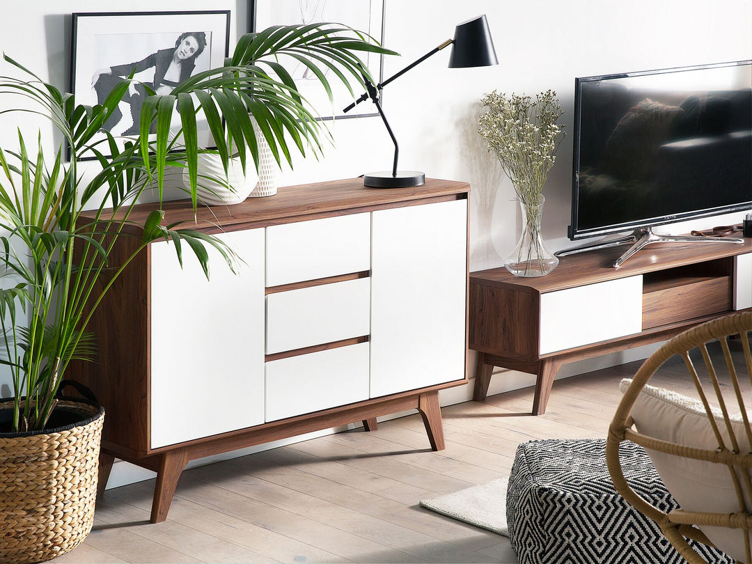 3 Drawer Sideboard White with Dark Wood Pittsburgh