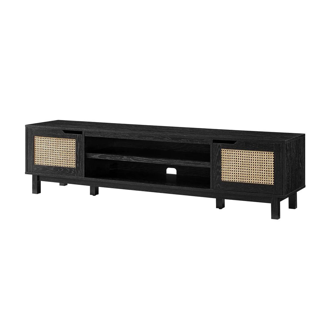 2 Door Faux Rattan TV Stand Black Belora