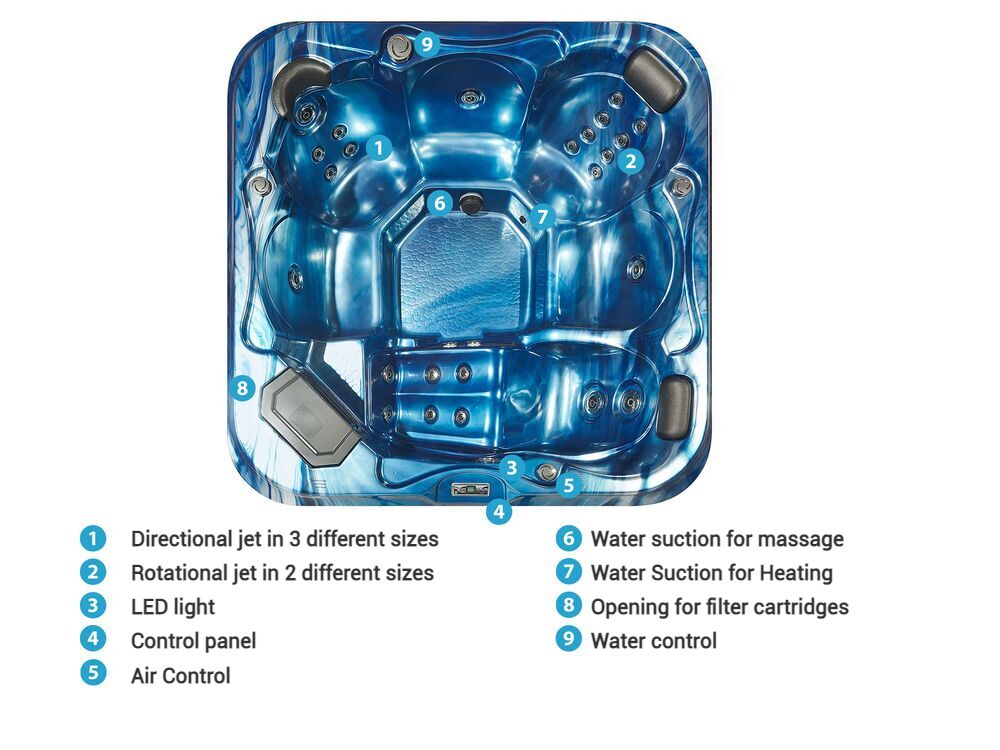 Square Hot Tub with LED Blue Tularosa