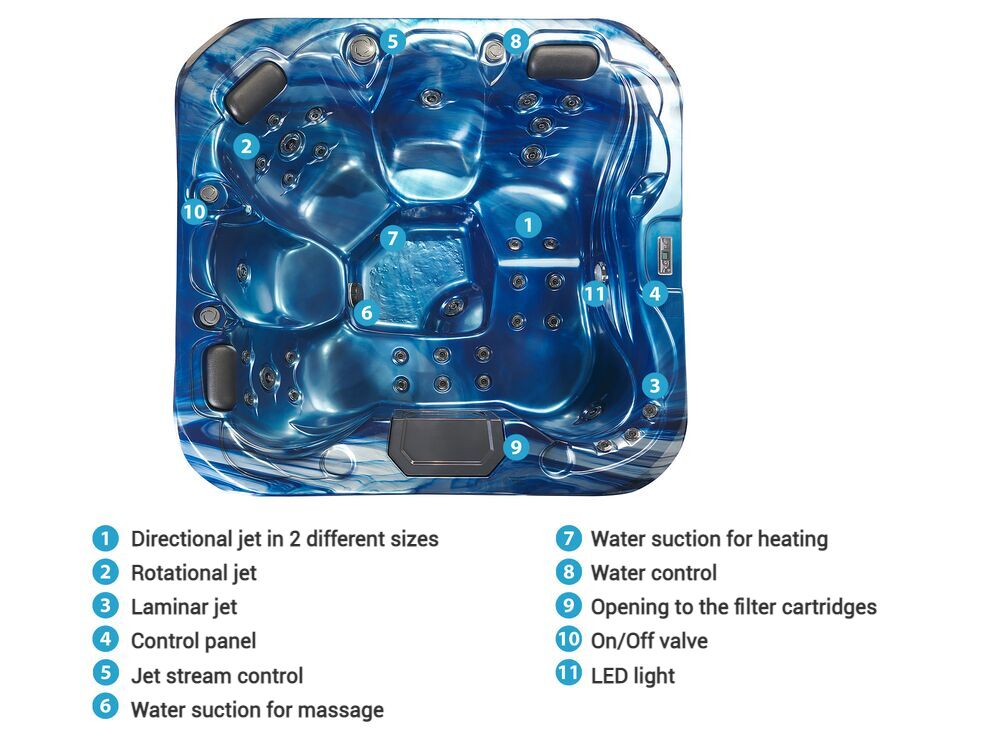 Square Hot Tub with LED Blue Lastarria