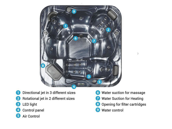 Square Hot Tub with LED Grey Tularosa