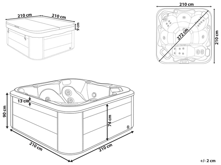 Square Hot Tub with LED Blue Tularosa