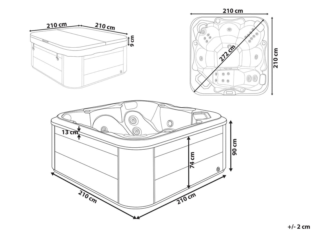 Square Hot Tub with LED Grey Tularosa