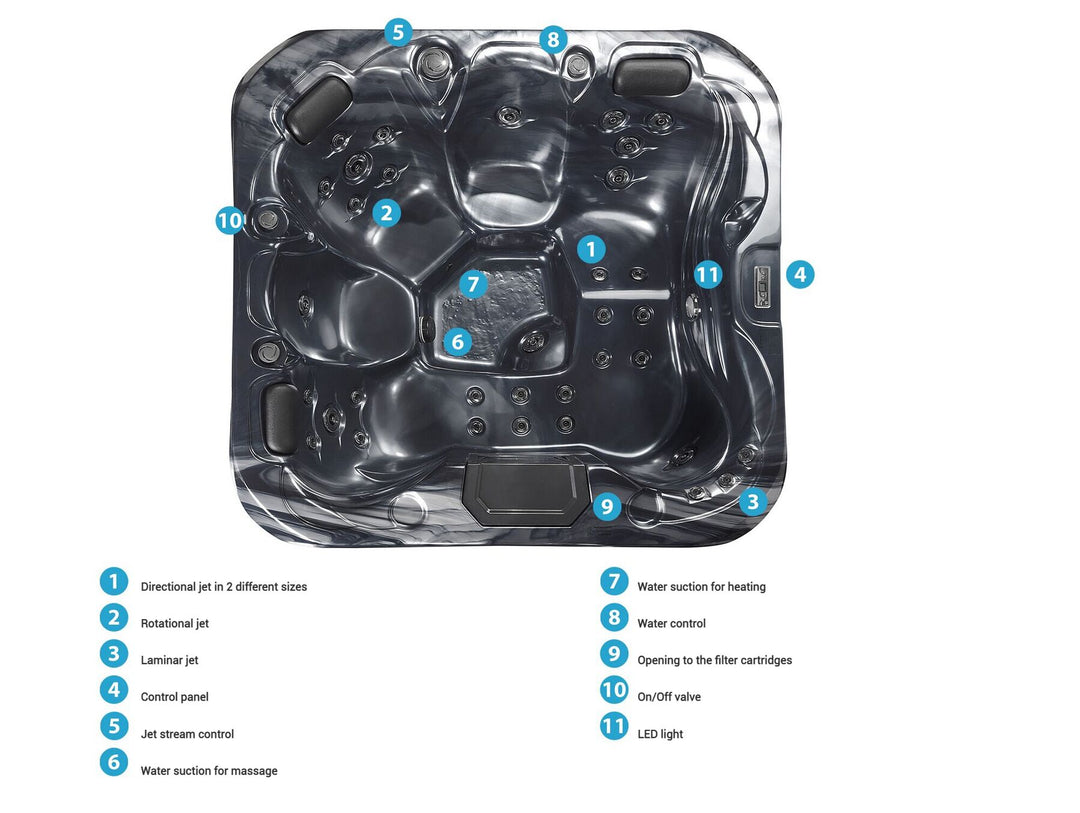 Square Hot Tub with LED Grey Lastarria