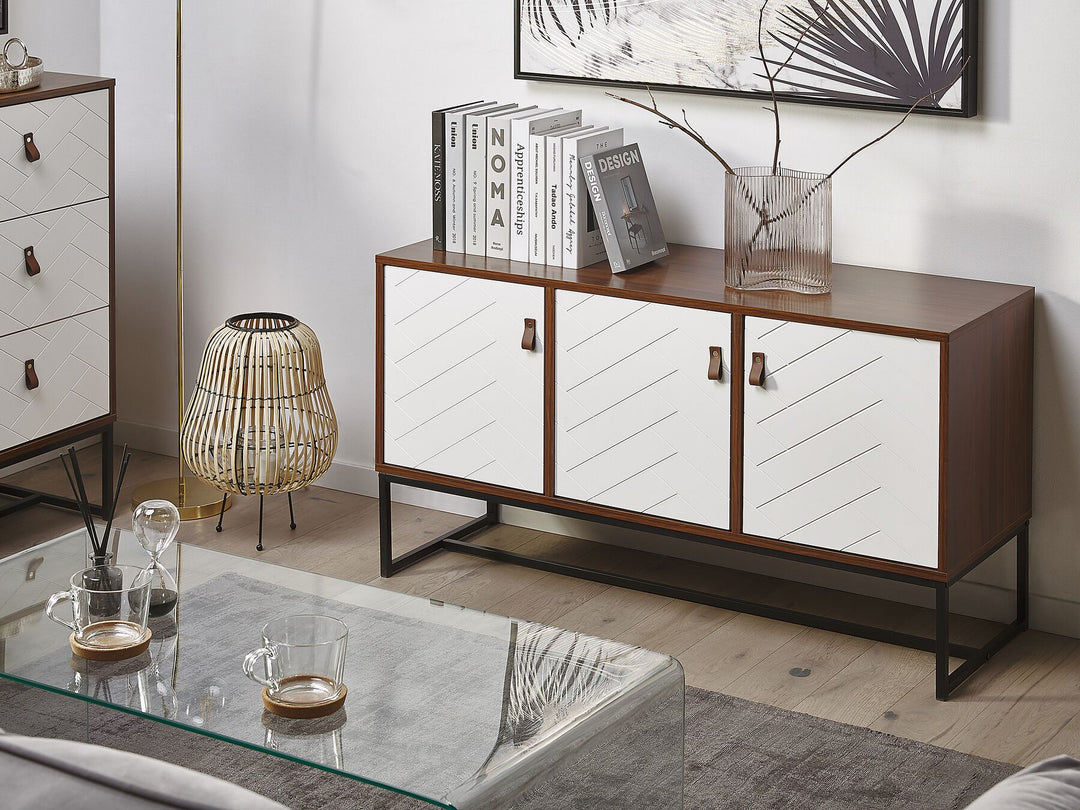 3 Door Sideboard Dark Wood with White Neuve