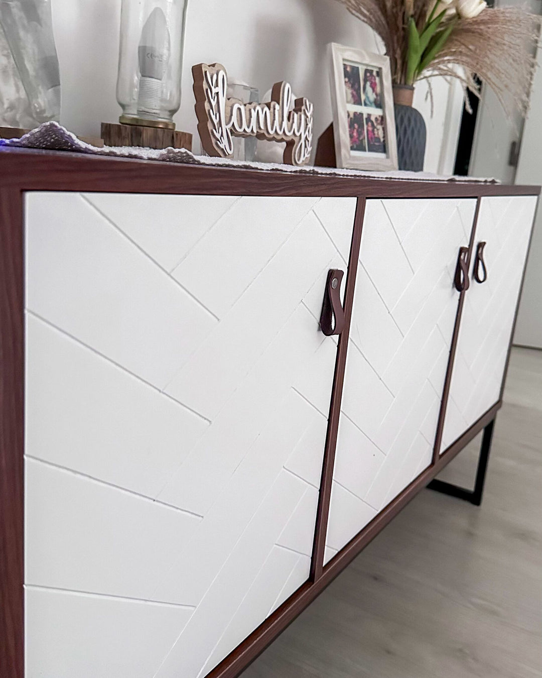 3 Door Sideboard Dark Wood with White Neuve