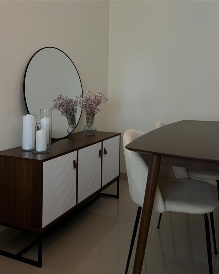 3 Door Sideboard Dark Wood with White Neuve