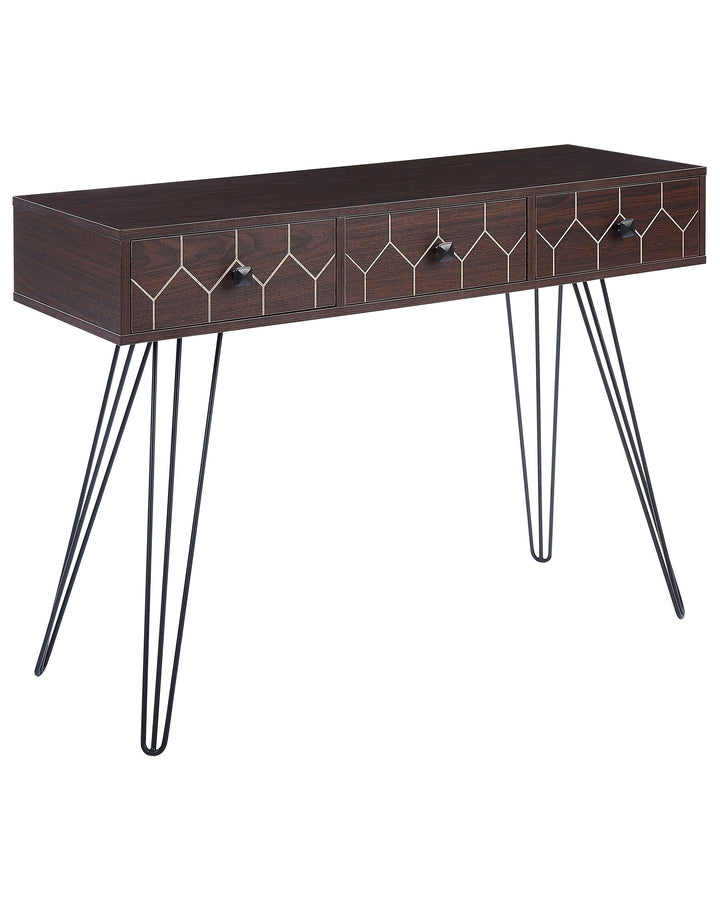 3 Drawer Console Table Dark Wood with Black Malsala