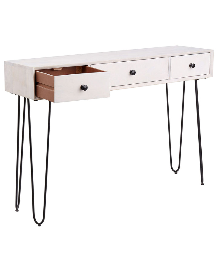 3 Drawer Mango Wood Console Table Off White Minto