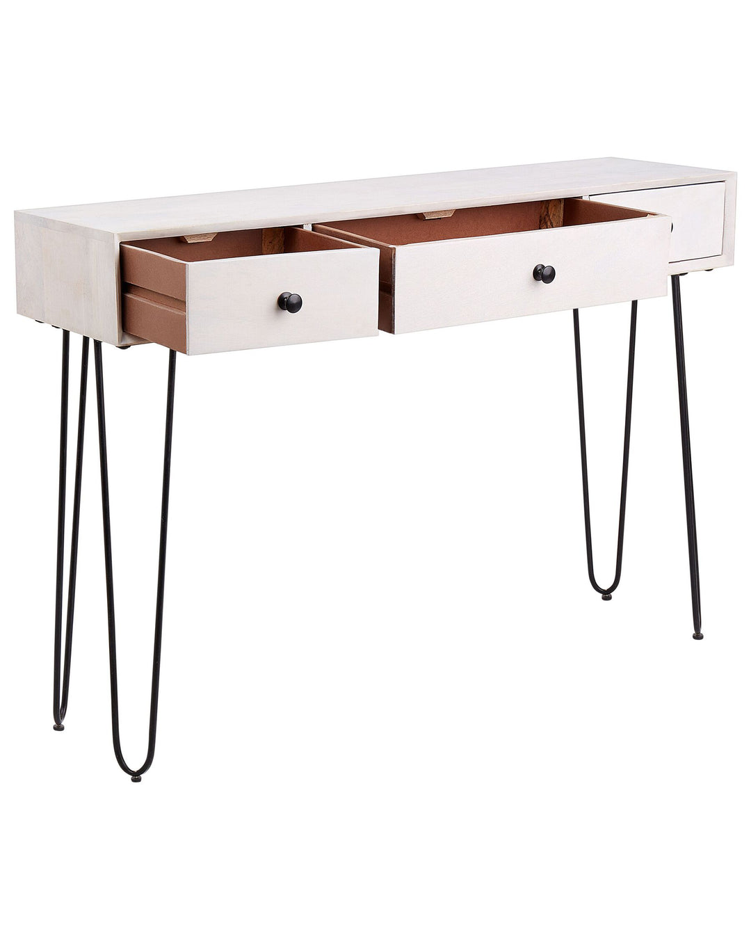 3 Drawer Mango Wood Console Table Off White Minto