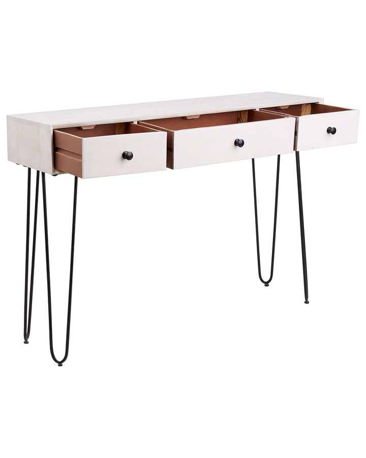 3 Drawer Mango Wood Console Table Off White Minto