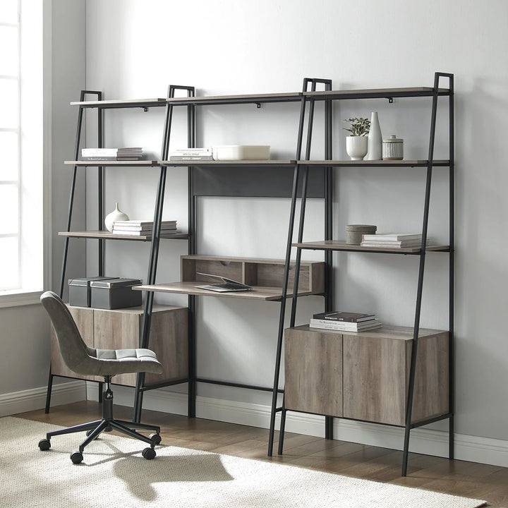 3 Piece Ladder Desk and Storage Bookshelf Grey Wash Willington