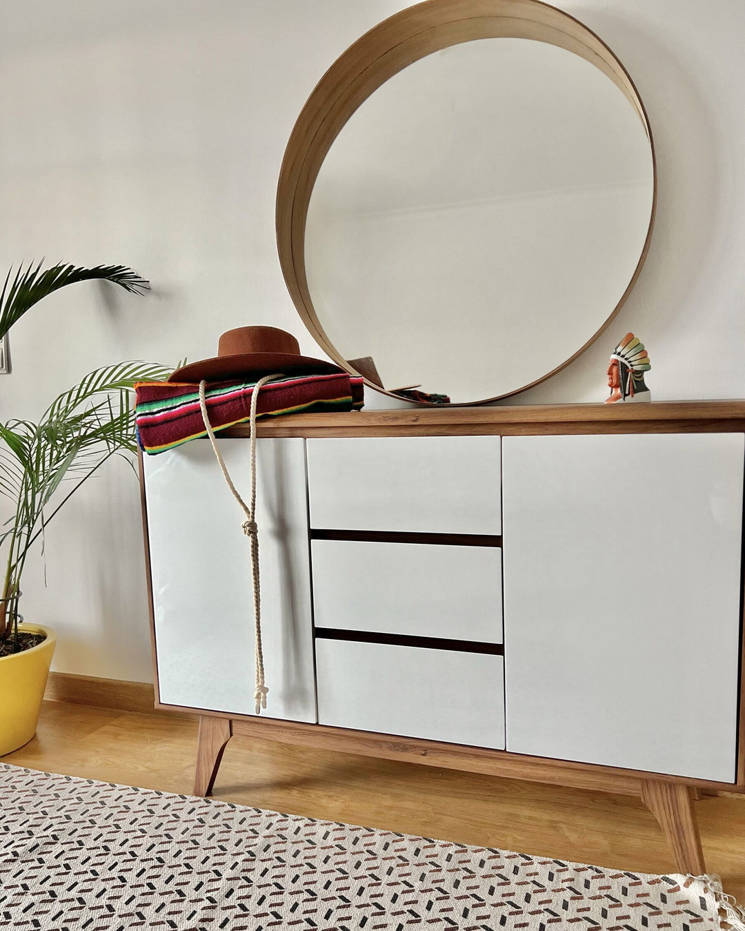 3 Drawer Sideboard White with Dark Wood Pittsburgh