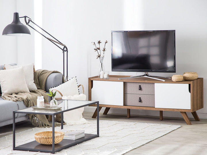 TV Stand Light Wood with White Acton