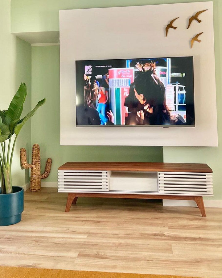 TV Stand White and Dark Wood Detroit