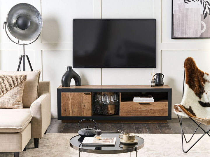 TV Stand LED Light Wood and Black Marana