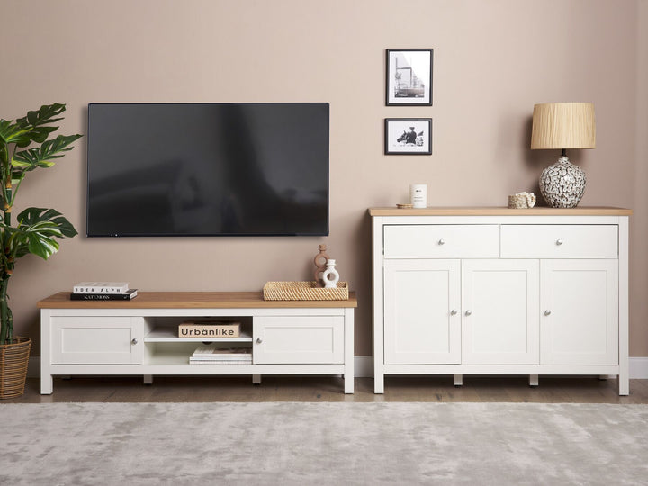 2 Drawer Sideboard White and Light Wood Atoca