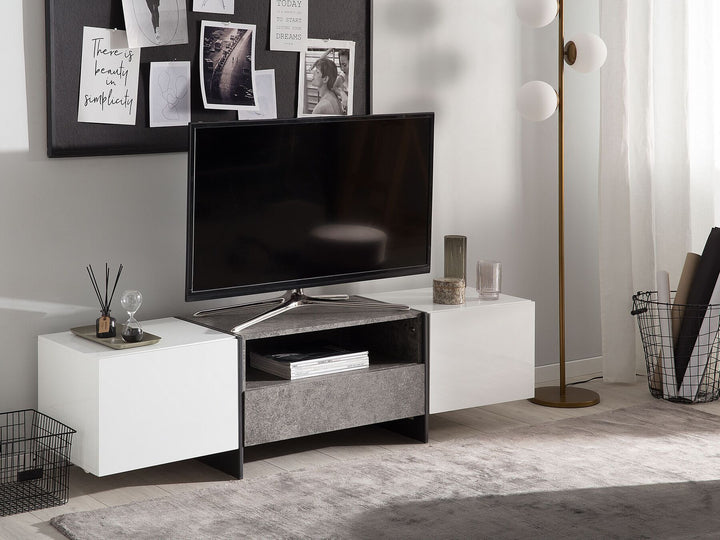 TV Stand LED Concrete Effect with White Russel