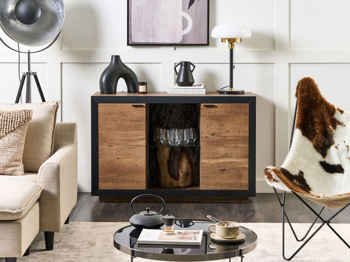 2 Door Sideboard LED Light Wood and Black Marana