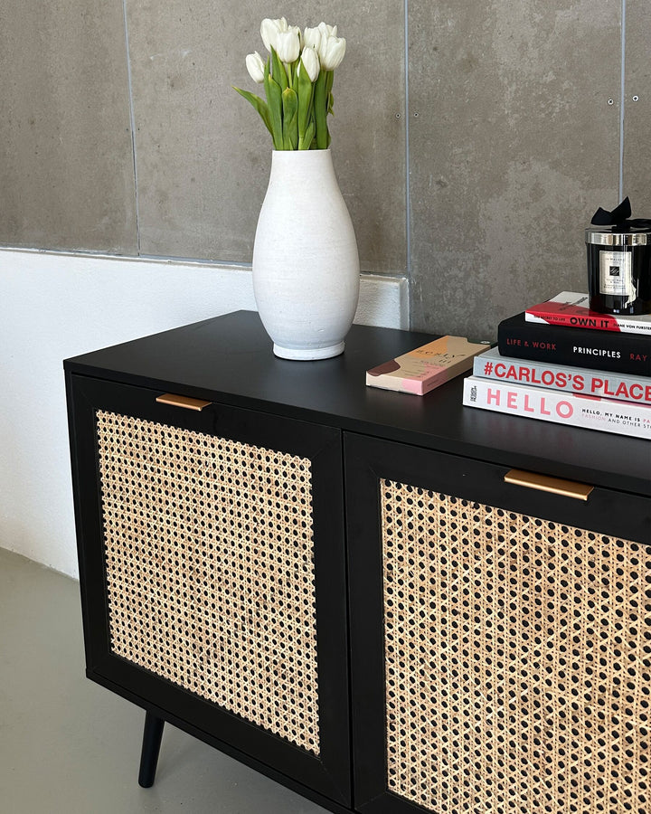 Rattan 3 Door Sideboard Black Opoco