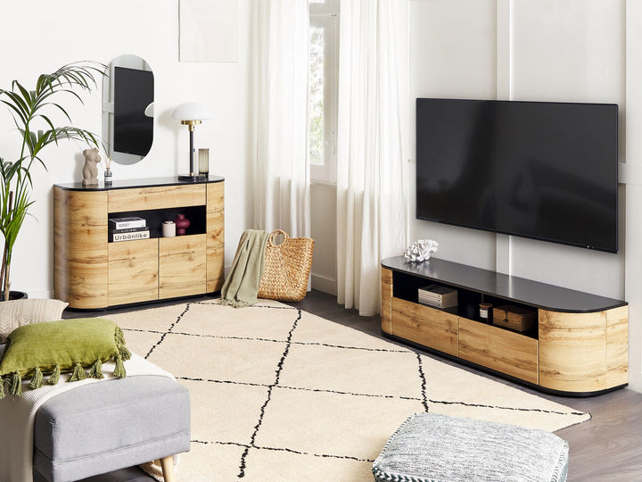 4 Door Sideboard Light Wood and Black Jerome