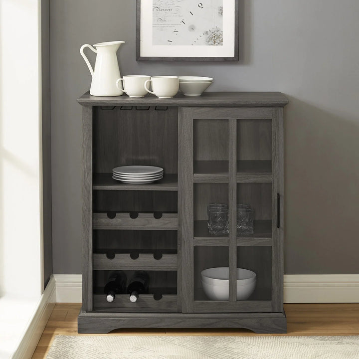 Sliding Glass Door Bar Cabinet Slate Grey Kayisha