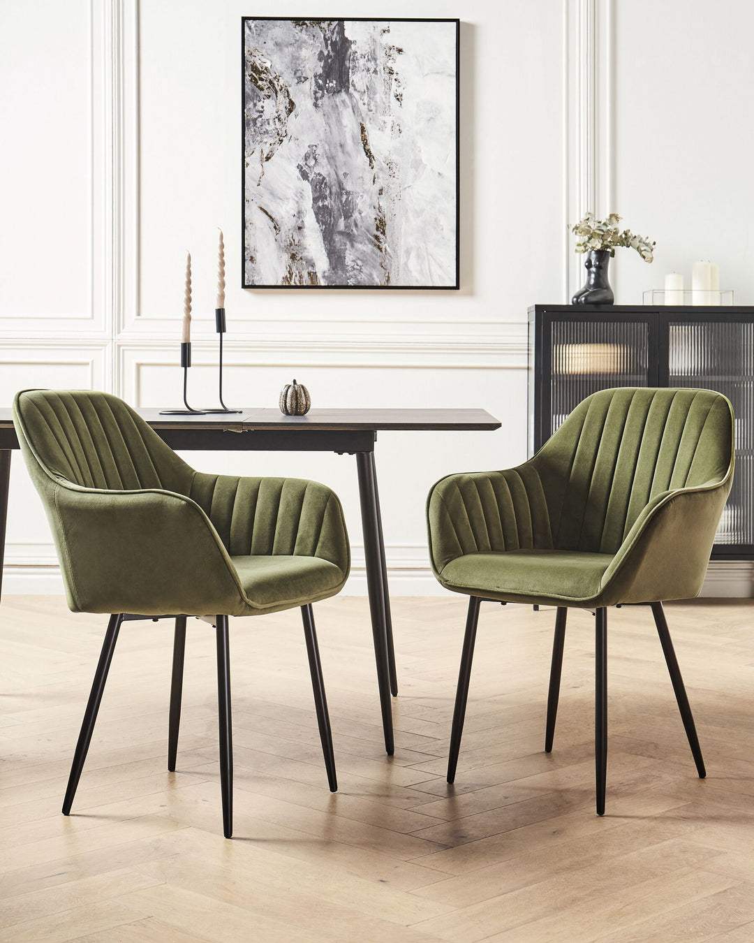 Dining Chair Set of 2 Velvet Olive Green Denma