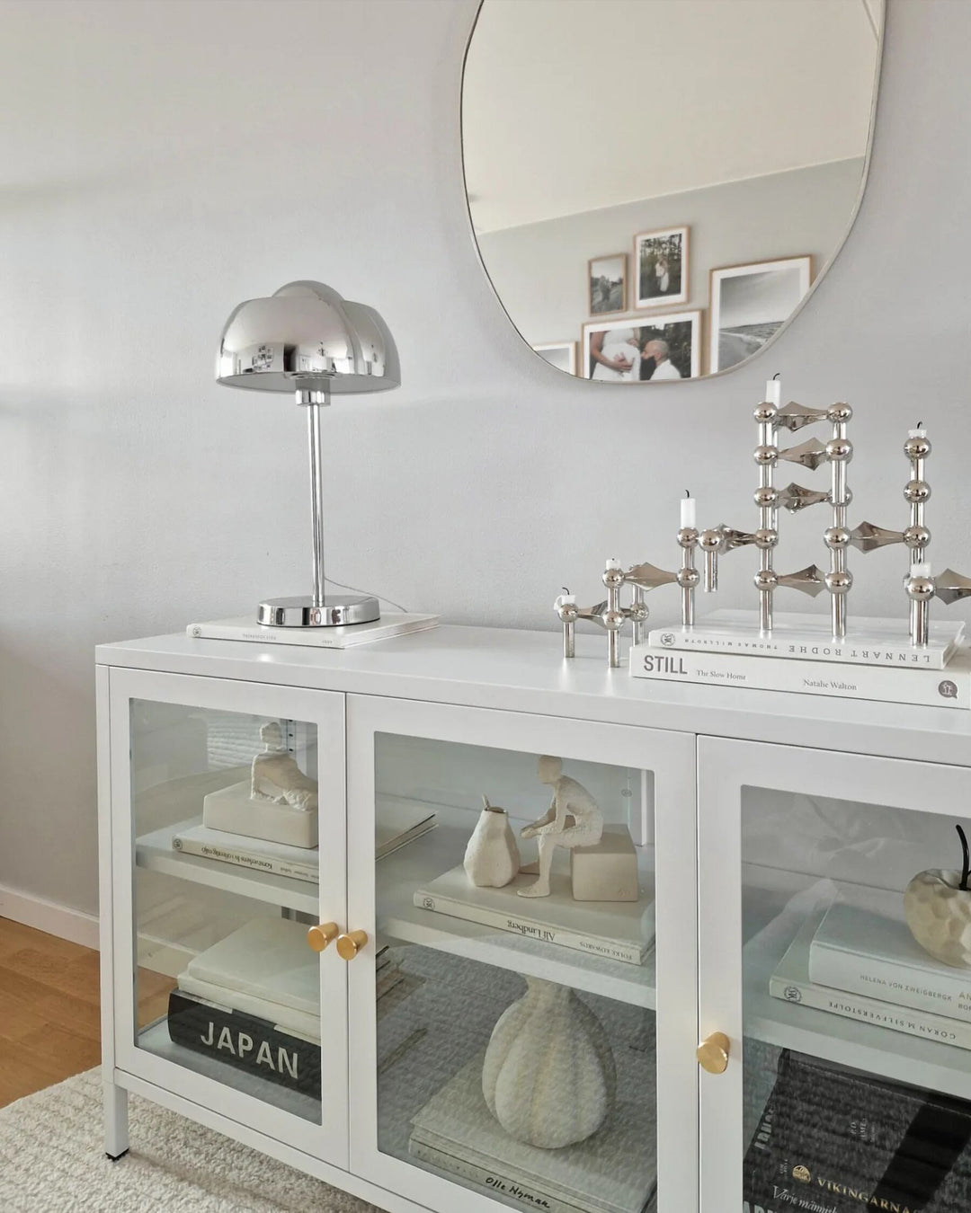 3 Door Metal Sideboard with Glass Display White Newport