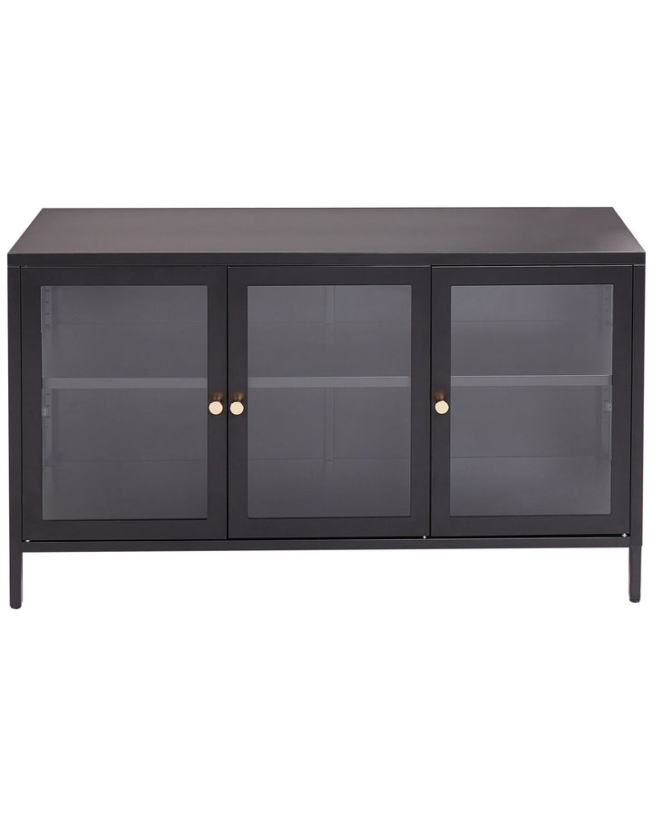 3 Door Metal Sideboard with Glass Display Black Newport