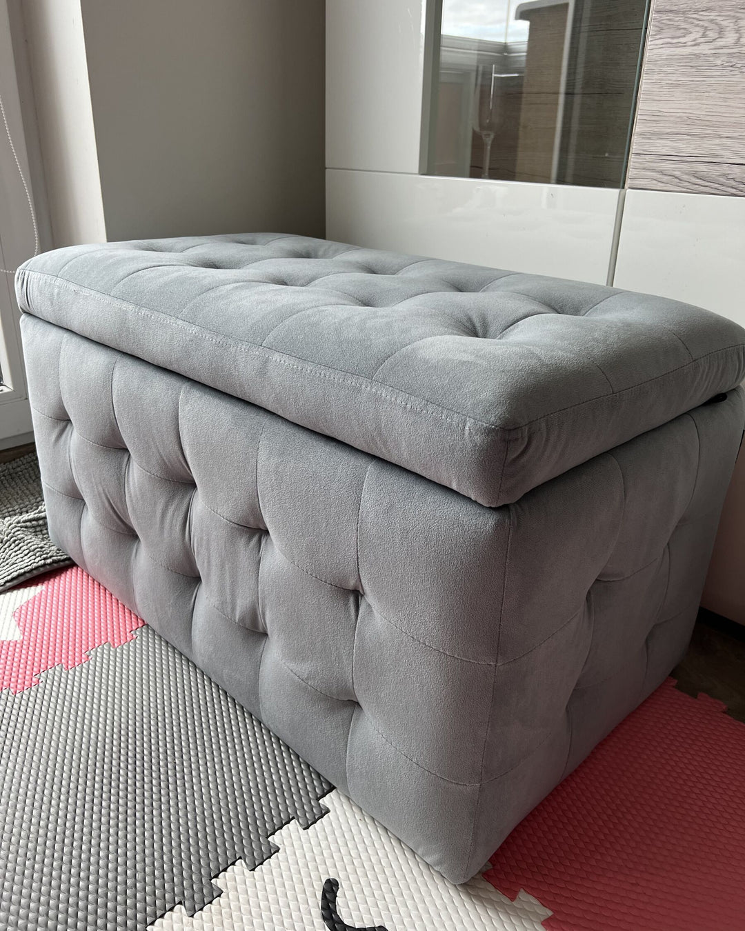 Velvet Storage Ottoman Grey Michigan