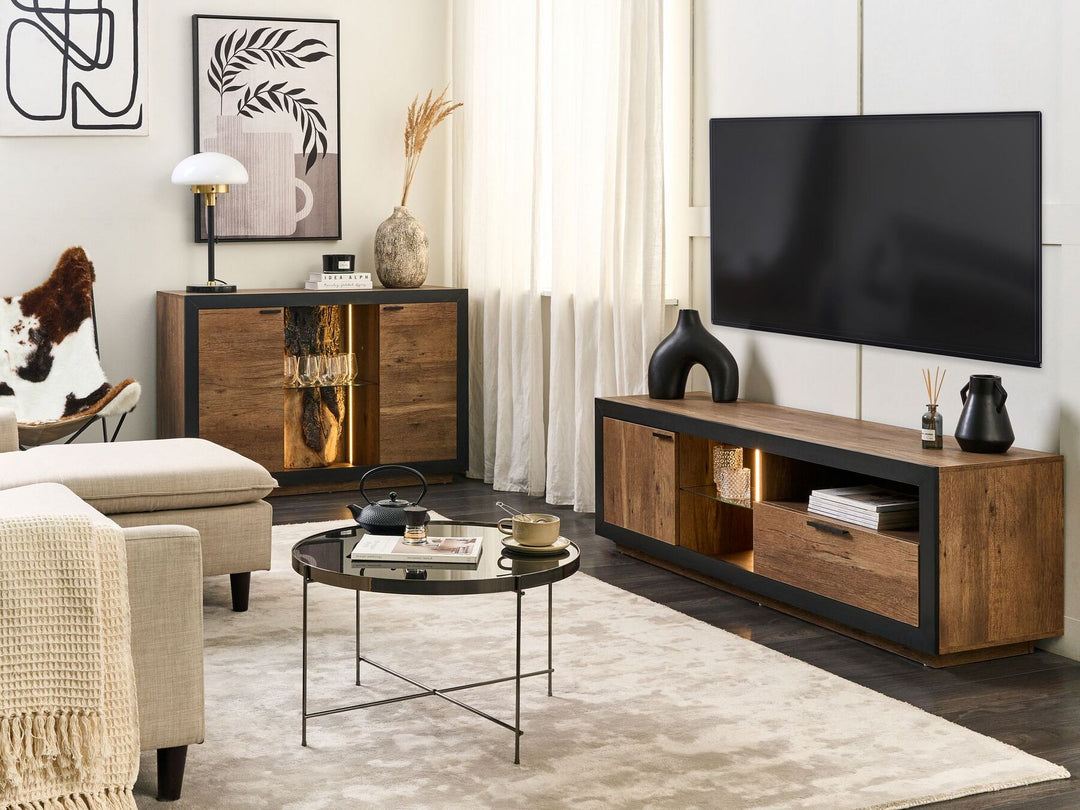 TV Stand LED Light Wood and Black Marana