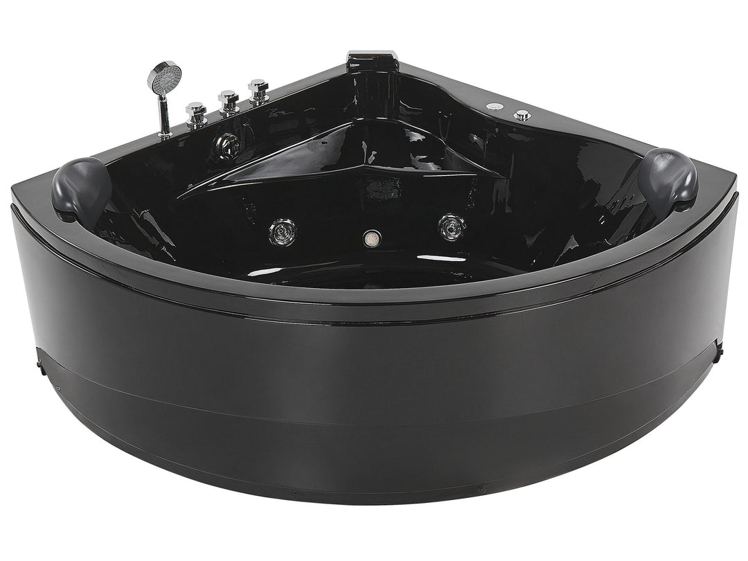 Whirlpool Corner Bath with LED 1970 x 1400 mm Black Baracoa