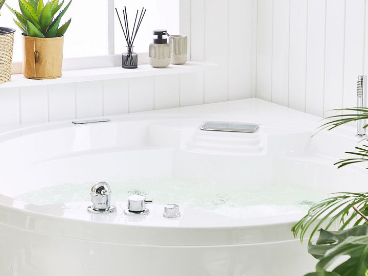 Whirlpool Corner Bath with LED and Bluetooth Speaker White Milano