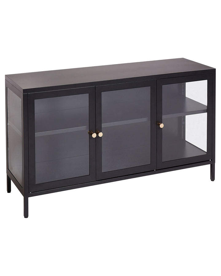 3 Door Metal LED Sideboard with Glass Display Black Newport