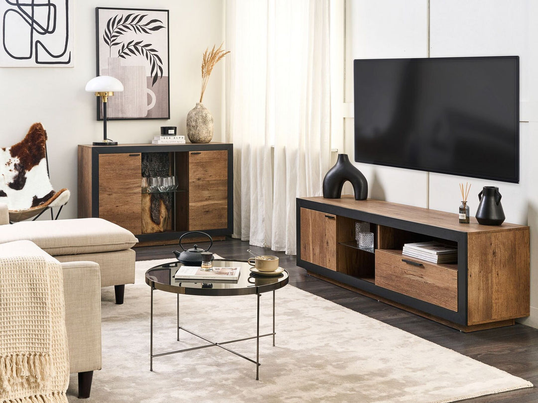 TV Stand LED Light Wood and Black Marana