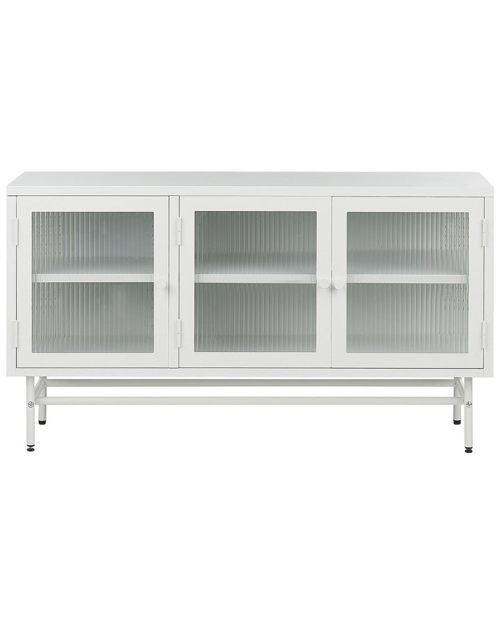 3 Door Metal Sideboard with Glass Display White Devon