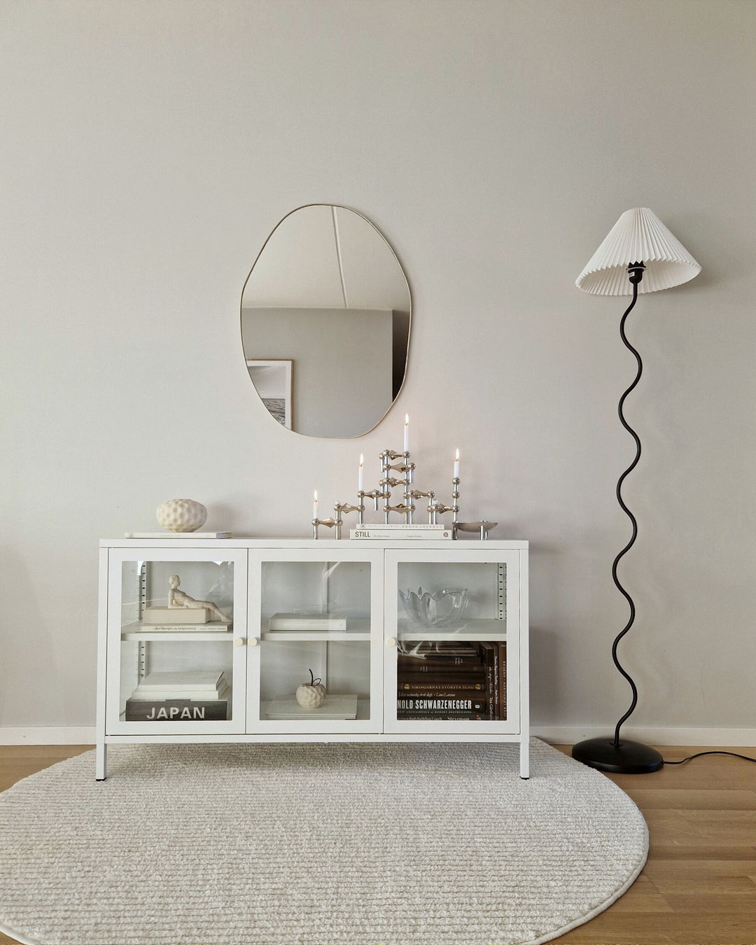 3 Door Metal Sideboard with Glass Display White Newport