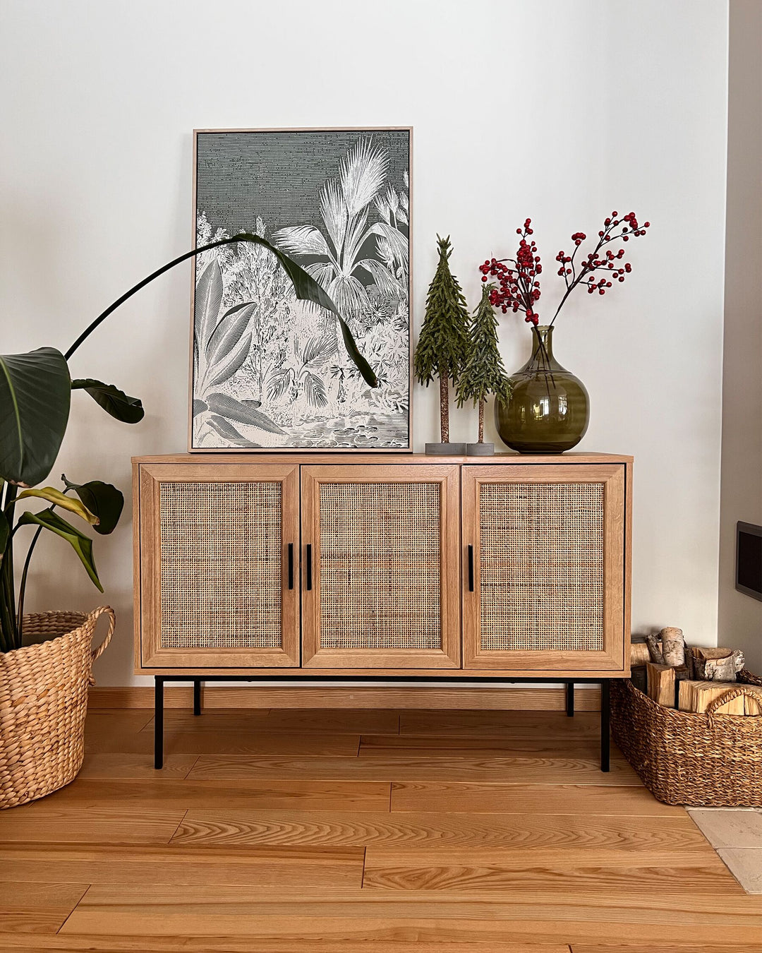 Rattan 3 Door Sideboard Light Wood Pasco