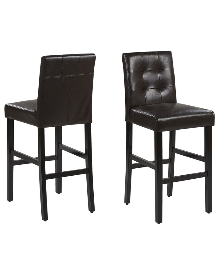 Bar Chair Set of 2 Faux Leather Brown Madison