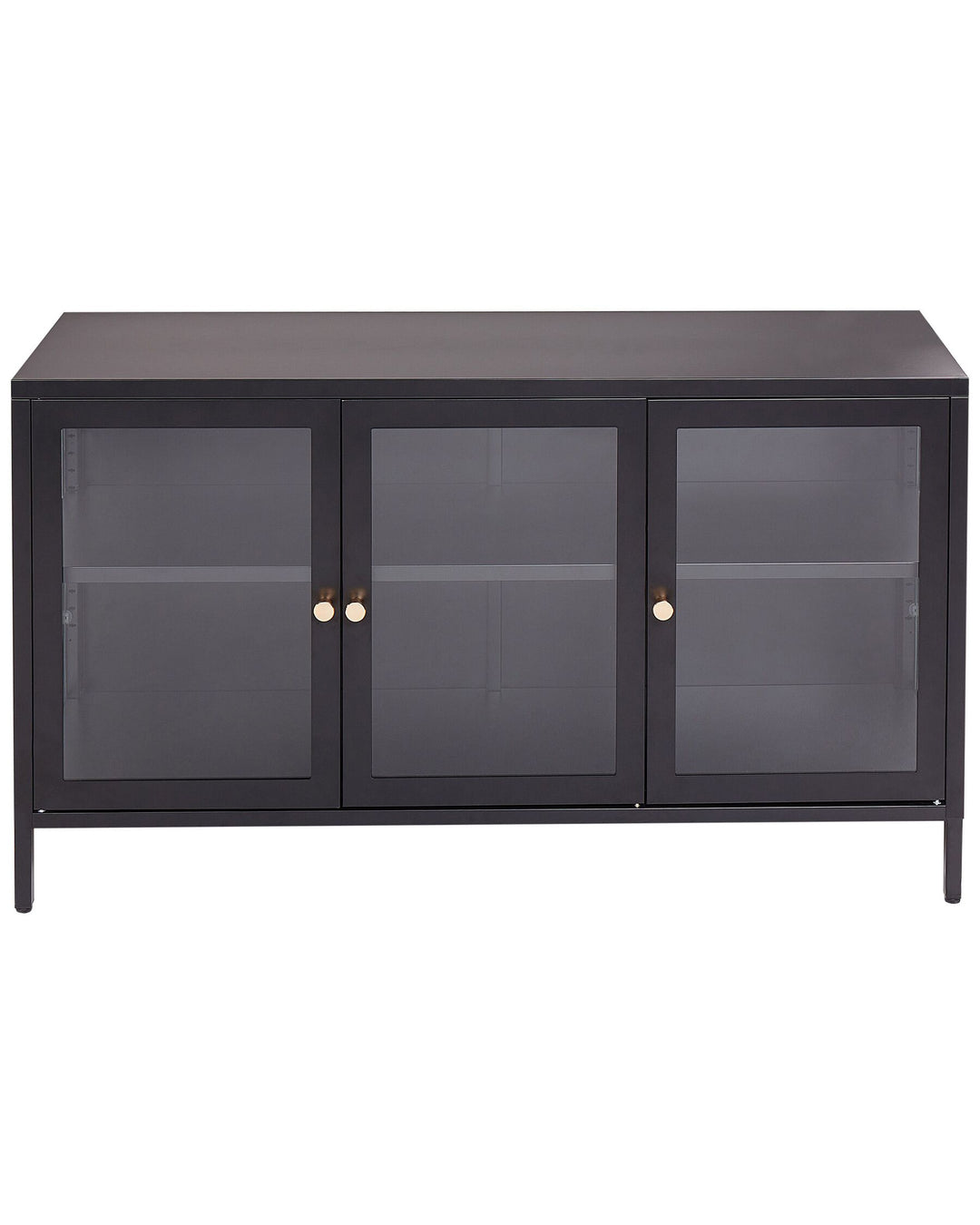 3 Door Metal LED Sideboard with Glass Display Black Newport