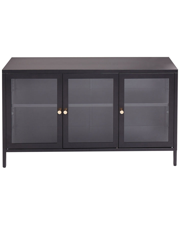 3 Door Metal LED Sideboard with Glass Display Black Newport