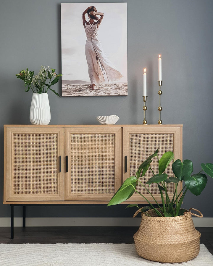 Rattan 3 Door Sideboard Light Wood Pasco