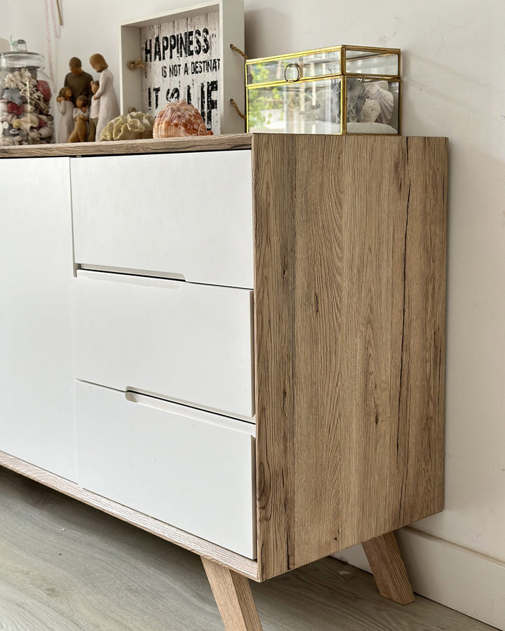 3 Drawer Sideboard White and Light Wood Forester