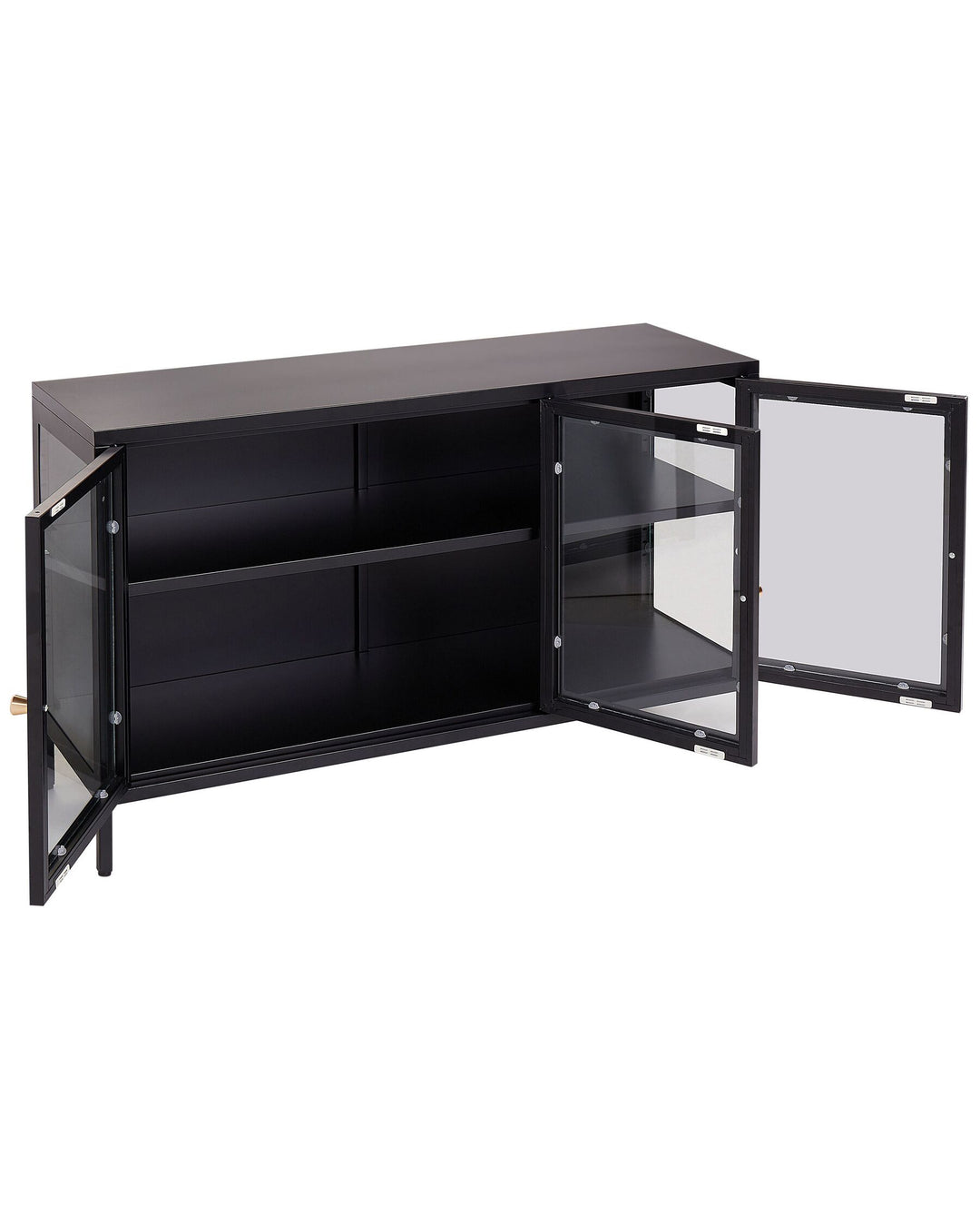 3 Door Metal Sideboard with Glass Display Black Newport