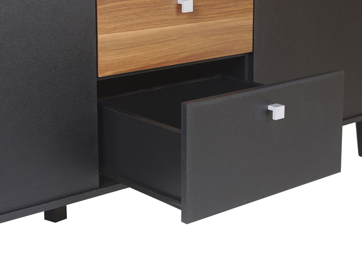 3 Drawer Sideboard Black with Dark Wood Kuro