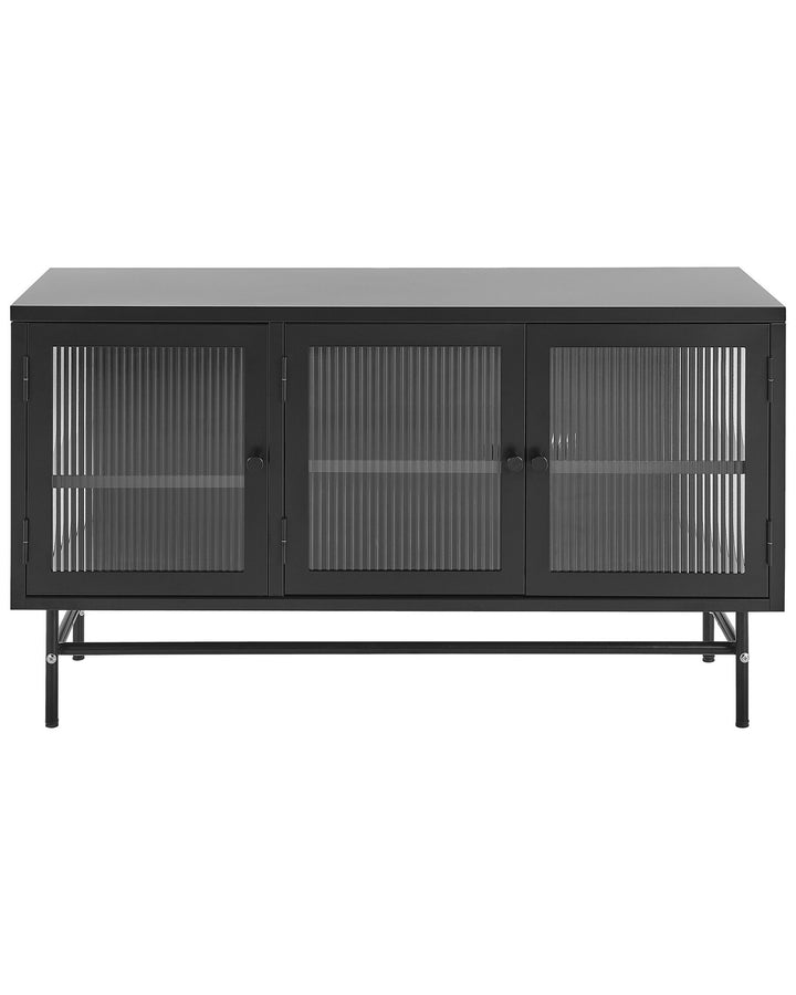 3 Door Metal Sideboard with Glass Display Black Devon