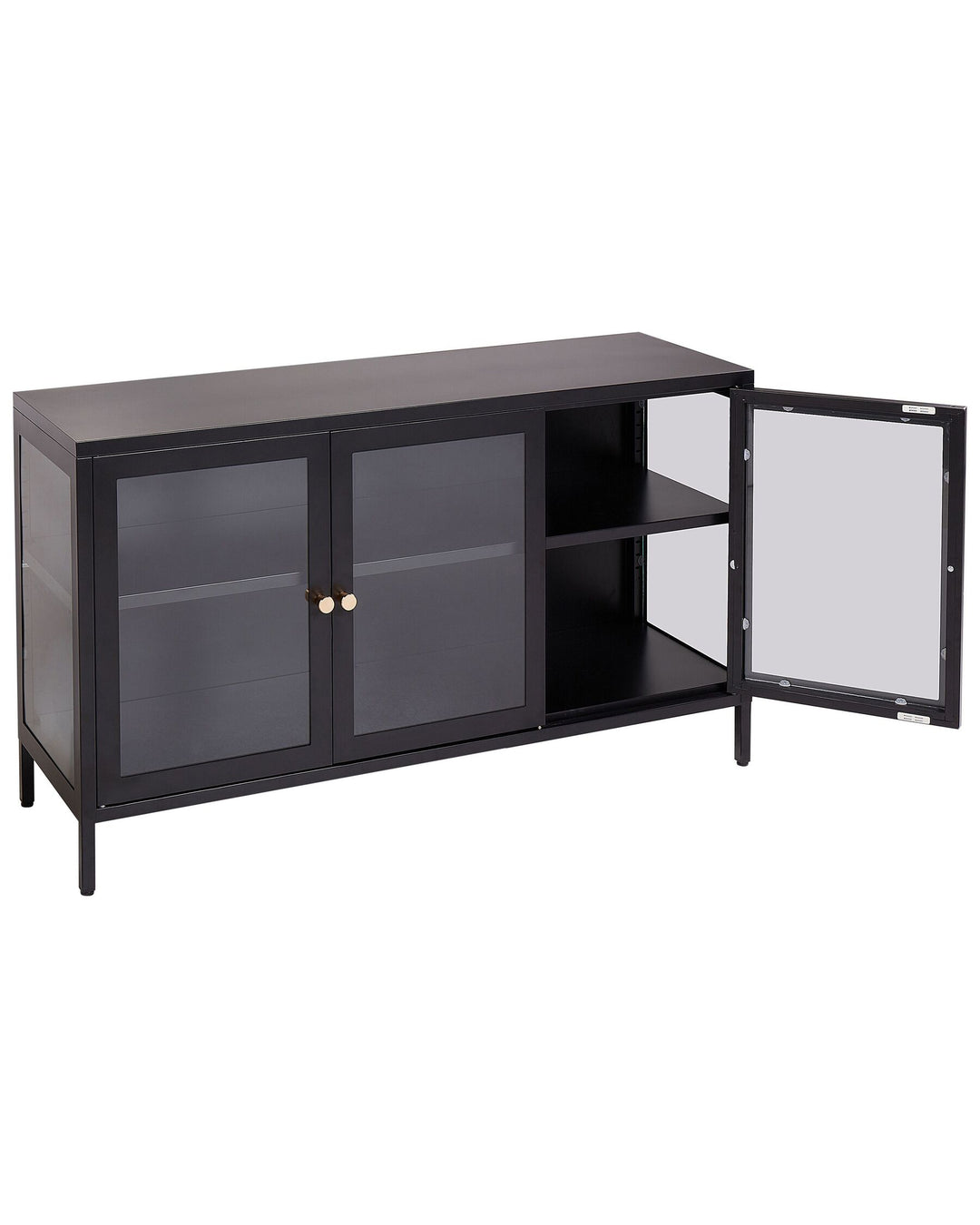 3 Door Metal LED Sideboard with Glass Display Black Newport