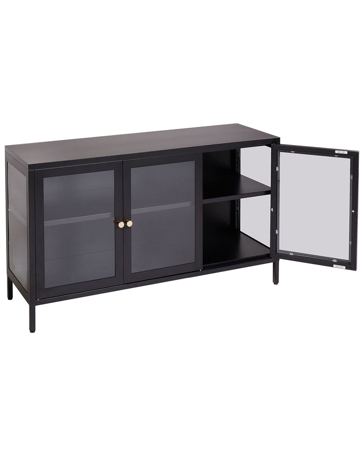 3 Door Metal LED Sideboard with Glass Display Black Newport