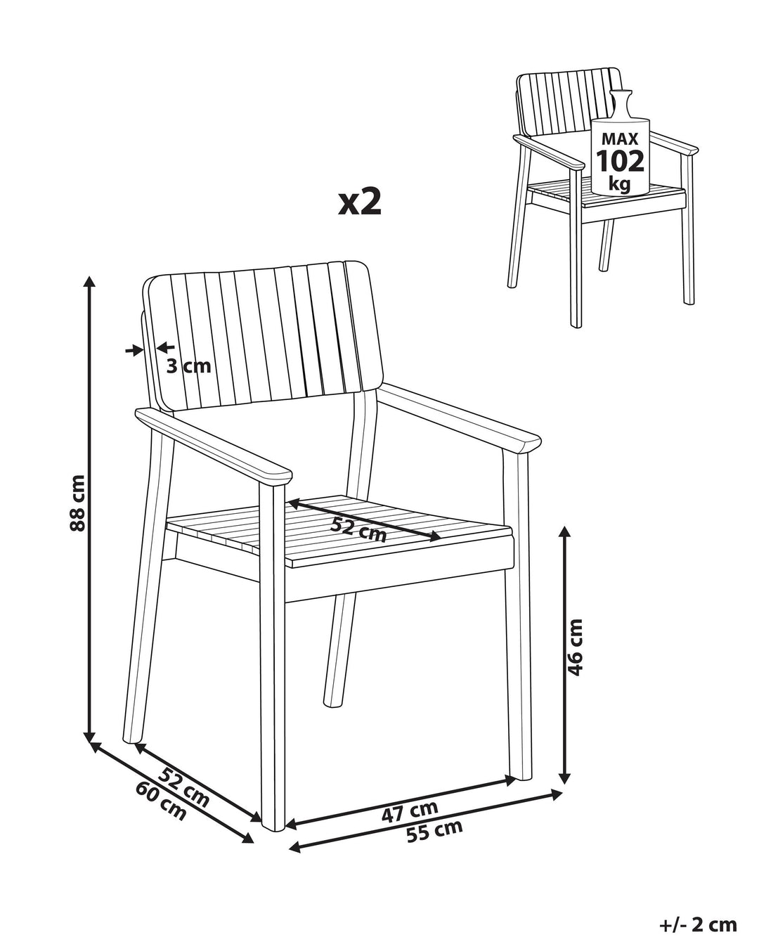 Set of 2 Acacia Wood Garden Chairs Light Agello